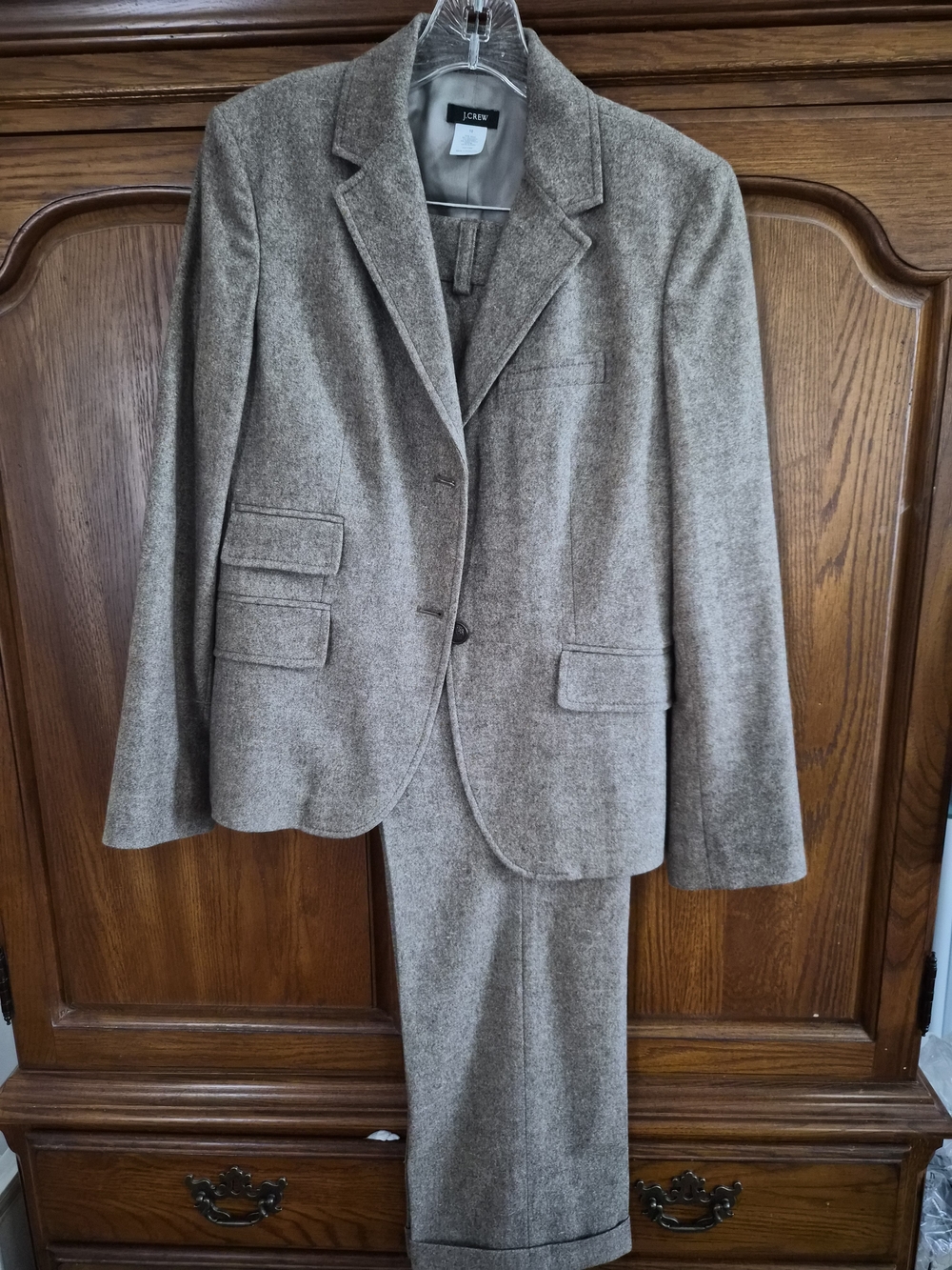 J. Crew Women's Oatmeal Wool Tweed  Suit Jacket & Trousers